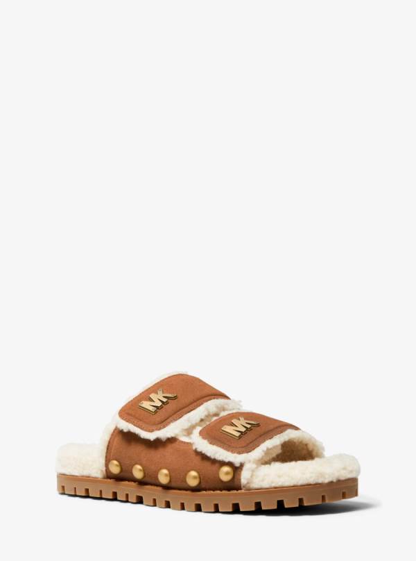 Damske Slapky Michael Kors Stark Embellished Suede and Faux Shearling Hnede - Topanky Michael Kors Lacne | TRMJZ-5874